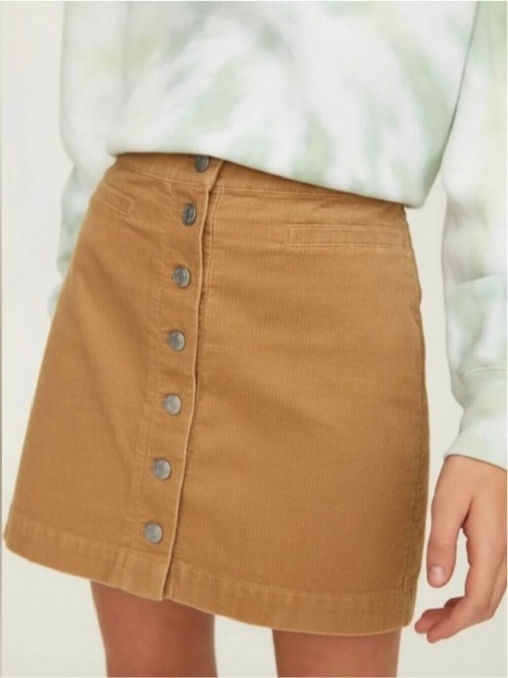 WILFRED FREE Aritzia Karmen Corduroy Button Front Mini Skirt Size 2 Golden Amber